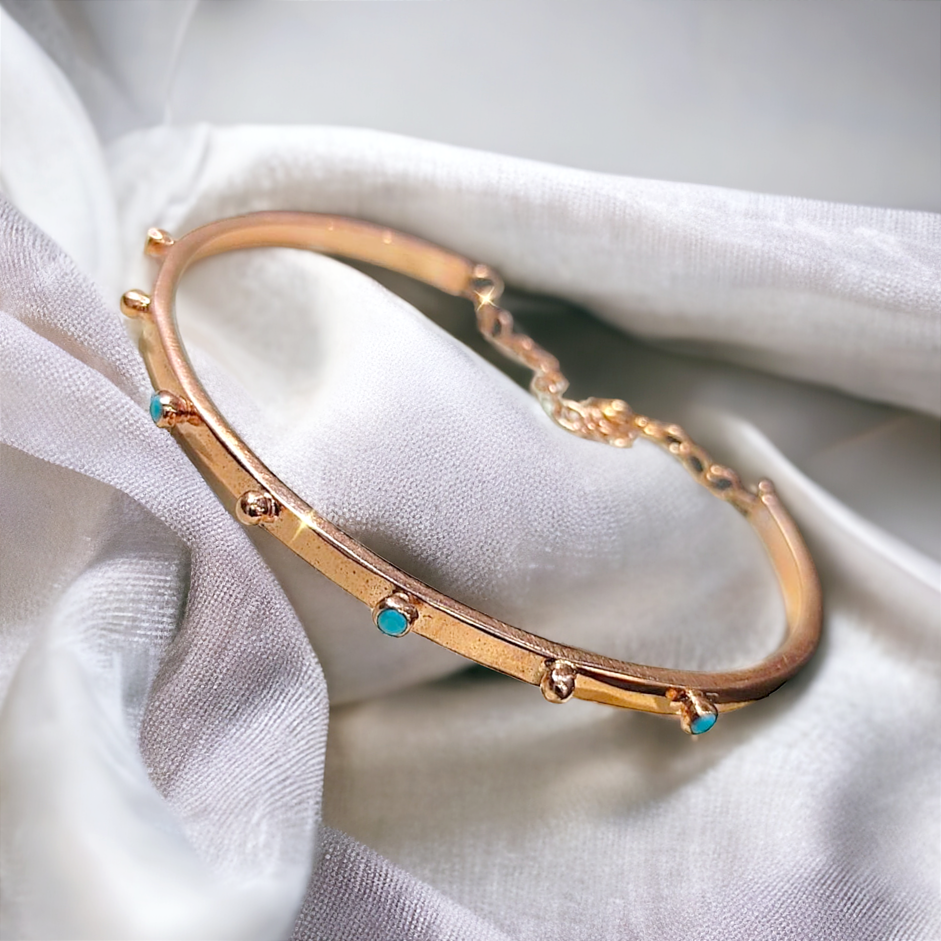 Firuze Taşlı Rose Gümüş Kelepçe Bilezik