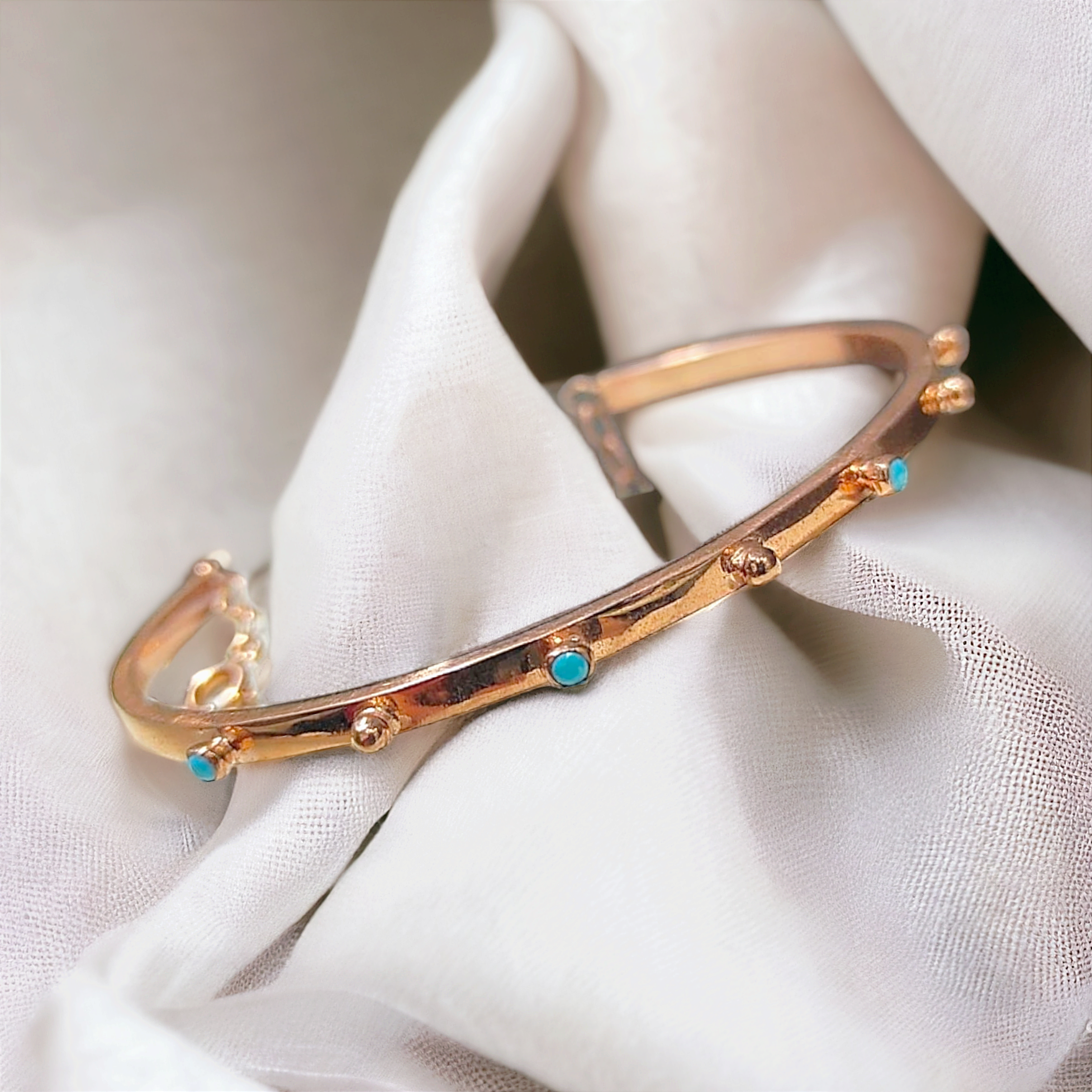 Firuze Taşlı Rose Gümüş Kelepçe Bilezik