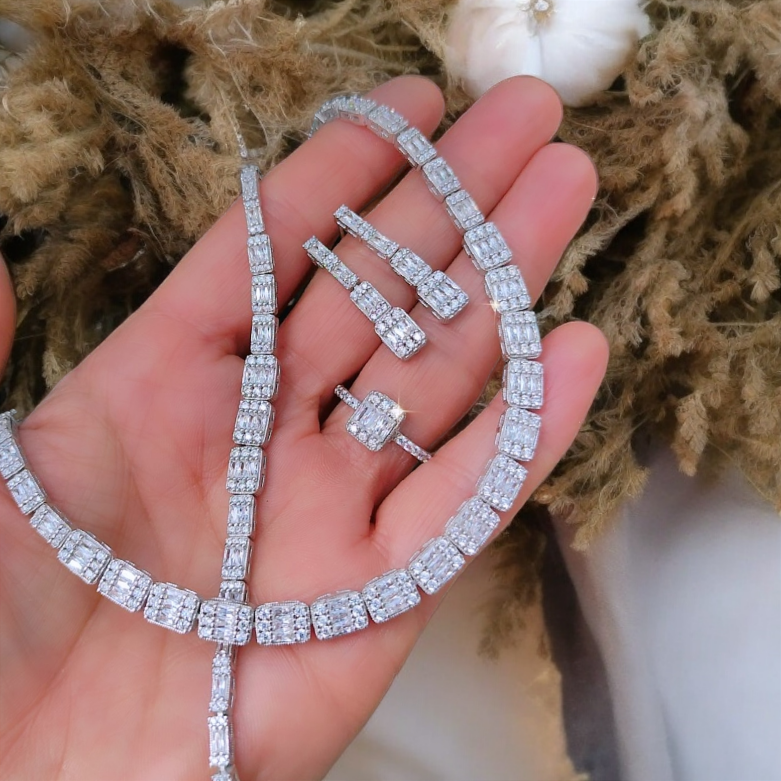 Swarovski Bagety Taşlı, Altın kaplama Gümüş Set