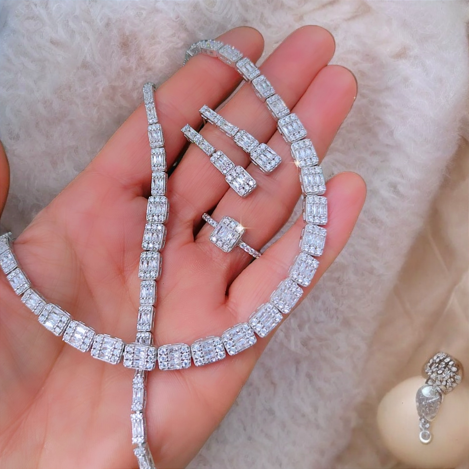 Swarovski Bagety Taşlı, Altın kaplama Gümüş Set