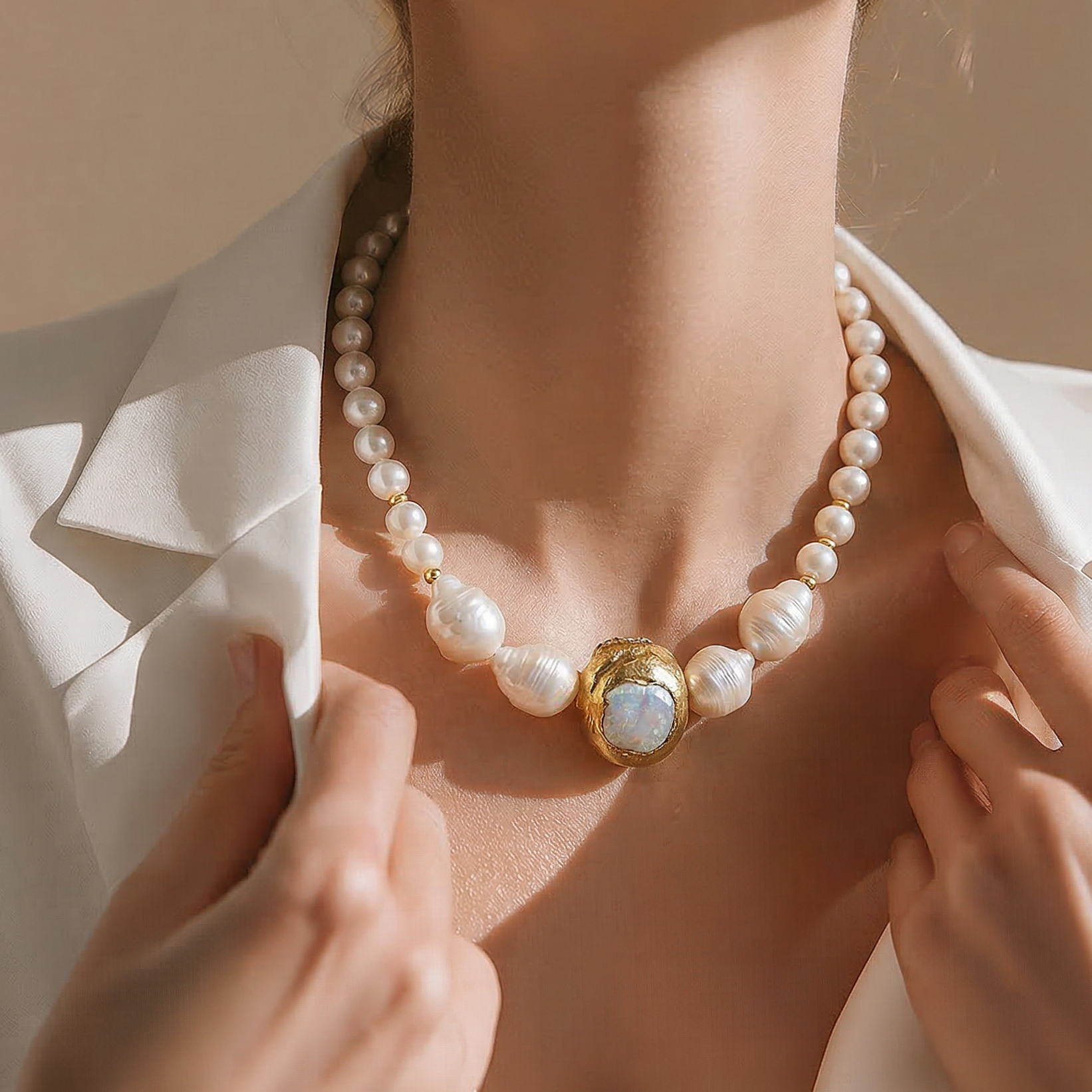 Hakiki inci Tek Tasarım, Altın Rodajlı Gümüş Kolye