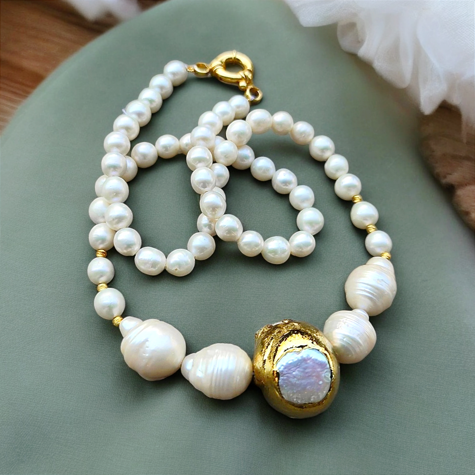 Hakiki inci Tek Tasarım, Altın Rodajlı Gümüş Kolye