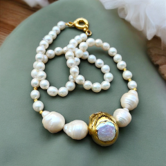 Hakiki inci Tek Tasarım, Altın Rodajlı Gümüş Kolye