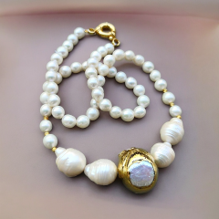 Hakiki inci Tek Tasarım, Altın Rodajlı Gümüş Kolye