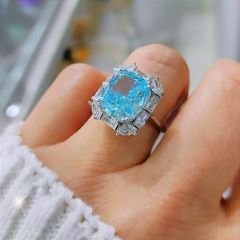 Akuamarin Taşlı, Altın Rodajlı Gümüş Yüzük