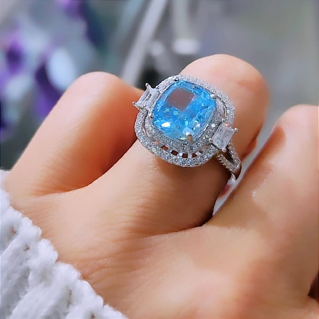 Akuamarin Taşlı,İthal Altın Rodajlı Gümüş Yüzük