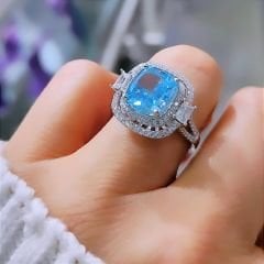 Akuamarin Taşlı,İthal Altın Rodajlı Gümüş Yüzük