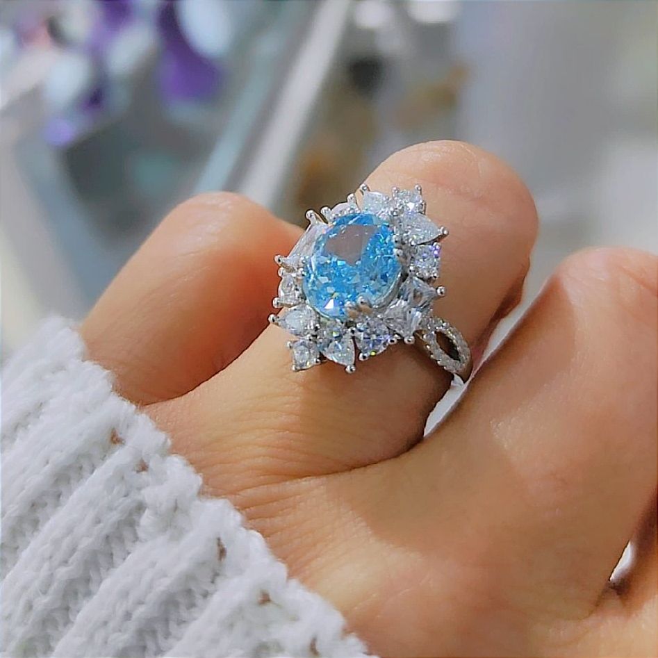 Akuamarin Taslı Altın kaplama Gümüş Yüzük