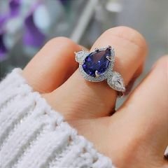 Safir Taşlı Damla Model İthal Gümüş Yüzük