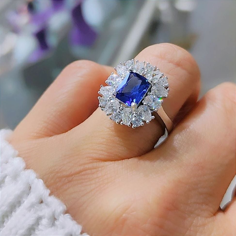 Safir Taşlı, Altın kaplama İthal Gümüş Yüzük