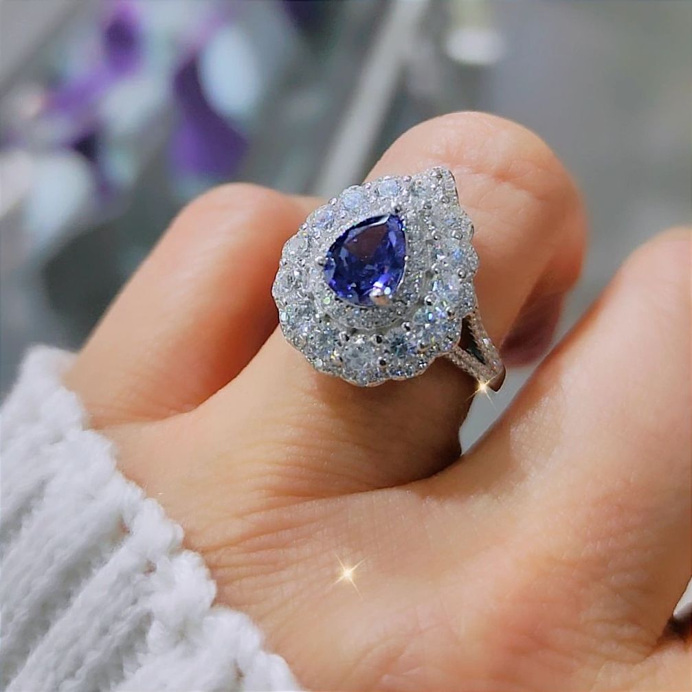 Safir Damla Model Gümüş Altın Kaplamalı Yüzük