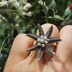 DENİZ YILDIZI İNCİLİ GÜMÜŞ YÜZÜK