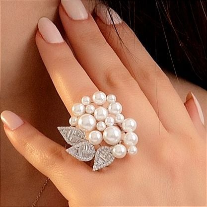 İnci Tasarımlı, Altın Kaplamalı İthal Gümüş Yüzük