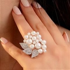 İnci Tasarımlı, Altın Kaplamalı İthal Gümüş Yüzük