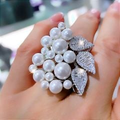 İnci Tasarımlı, Altın Kaplamalı İthal Gümüş Yüzük