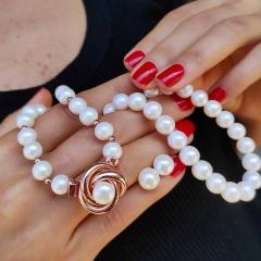 HAKİKİ İNCİ ALTIN KAPLAMALI  GÜMÜŞ KOLYE KÜPE SET