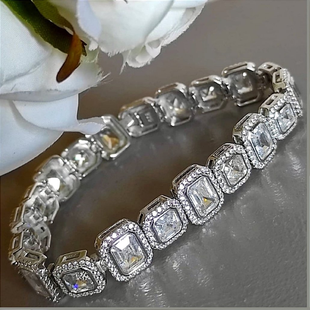 SWAROVSKİ TAŞLI ALTIN KAPLAMALI KALIN SUYOLU GÜMÜŞ BİLEKLİK