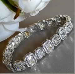 SWAROVSKİ TAŞLI ALTIN KAPLAMALI KALIN SUYOLU GÜMÜŞ BİLEKLİK