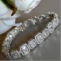 SWAROVSKİ TAŞLI ALTIN KAPLAMALI KALIN SUYOLU GÜMÜŞ BİLEKLİK