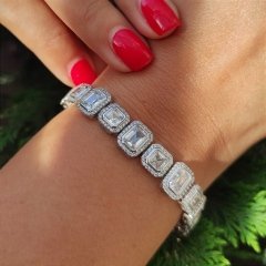 SWAROVSKİ TAŞLI ALTIN KAPLAMALI KALIN SUYOLU GÜMÜŞ BİLEKLİK