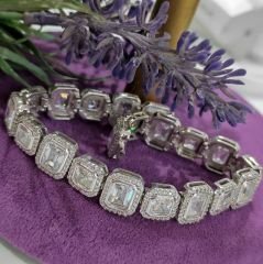 SWAROVSKİ TAŞLI ALTIN KAPLAMALI KALIN SUYOLU GÜMÜŞ BİLEKLİK