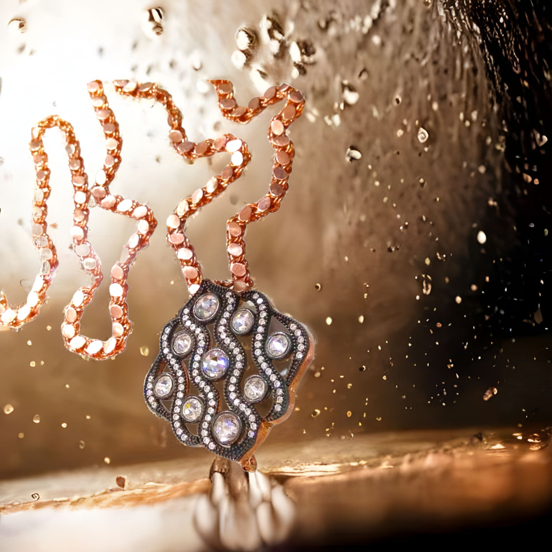 Elmas Montur ,Arpa zincirli Altın kaplamalı Gümüş Kolye