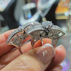 Swarovski Taşlı Altın Rodajlı Gümüş Yüzük Set