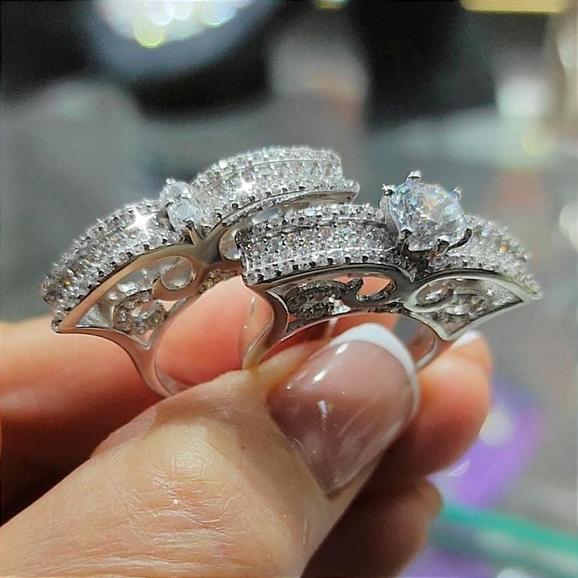 Swarovski Taşlı Altın Rodajlı Gümüş Yüzük Set