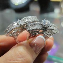 Swarovski Taşlı Altın Rodajlı Gümüş Yüzük Set