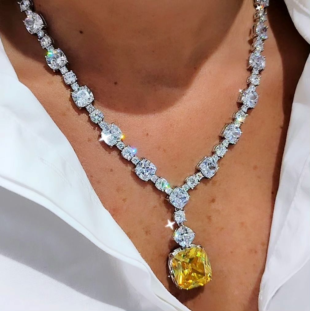 Sitrin Ve Mozanit Taşlı İthal Altın Kaplamalı Gümüş Gerdanlık