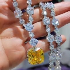 Sitrin Ve Mozanit Taşlı İthal Altın Kaplamalı Gümüş Gerdanlık