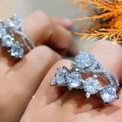 Swarovski Taşlı Altın kaplamalı Gümüş Yüzük Set