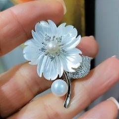 İnci ve Sedef Taşlı İthal Gümüş Broş