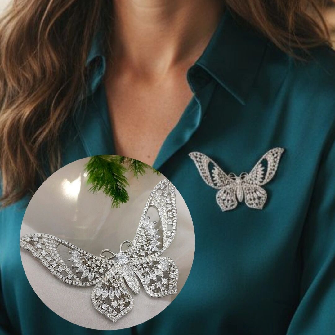 Kelebek model İthal Gümüş Broş ve Kolye