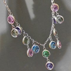 Doğal taşlı,Beyaz altın kaplamalı gümüş kolye