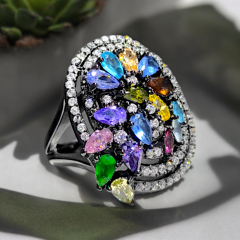 Doğal Taşlı,İthal Tasarım Gümüş Yüzük