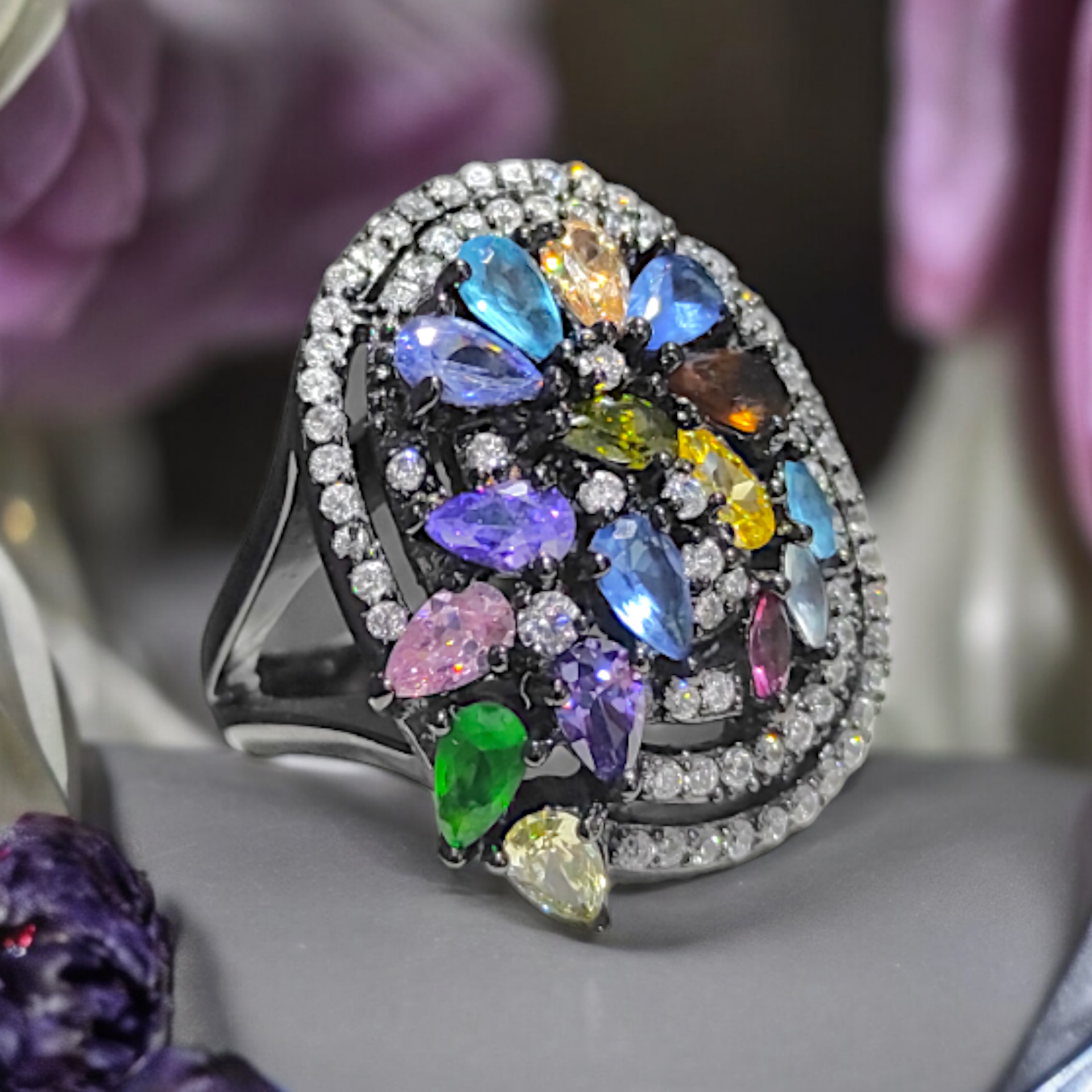 Doğal Taşlı,İthal Tasarım Gümüş Yüzük