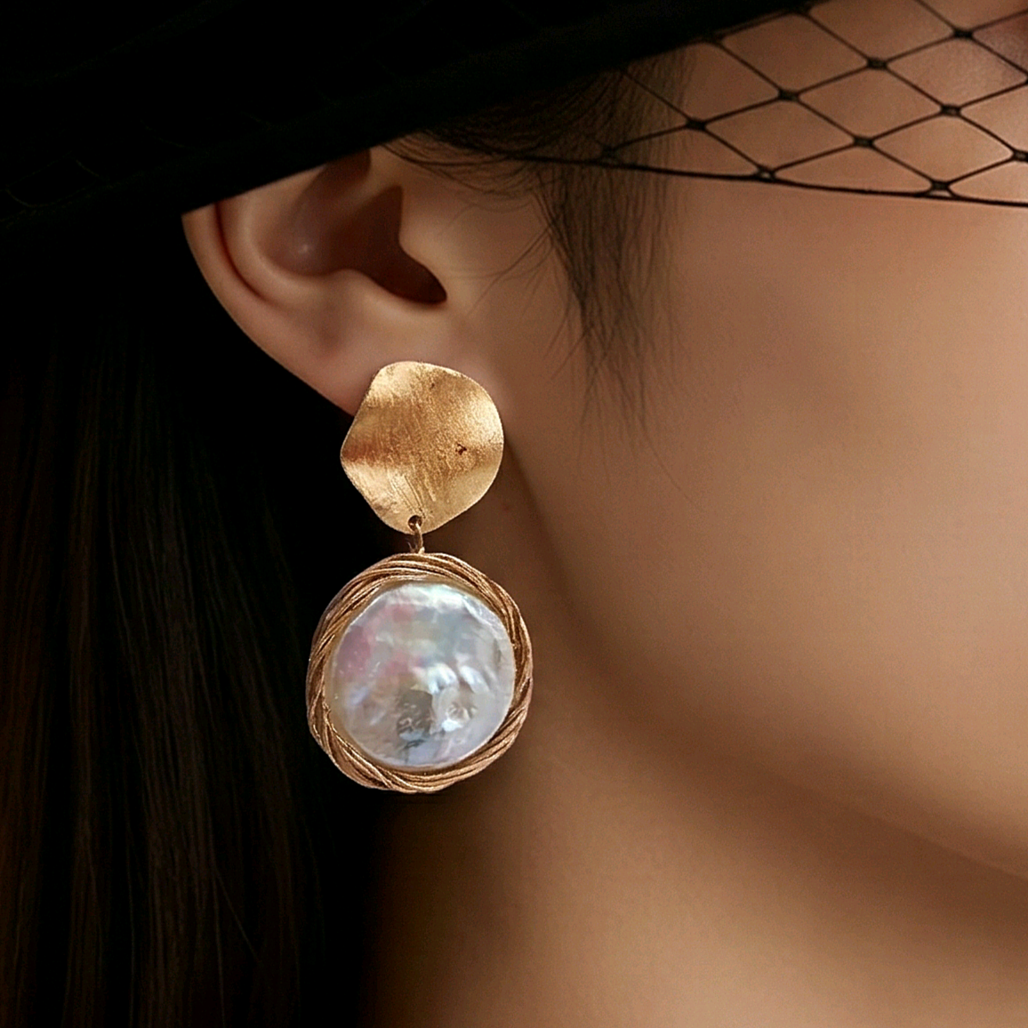 Barok İnci Rose Kaplamalı Tasarım İthal Gümüş Küpe