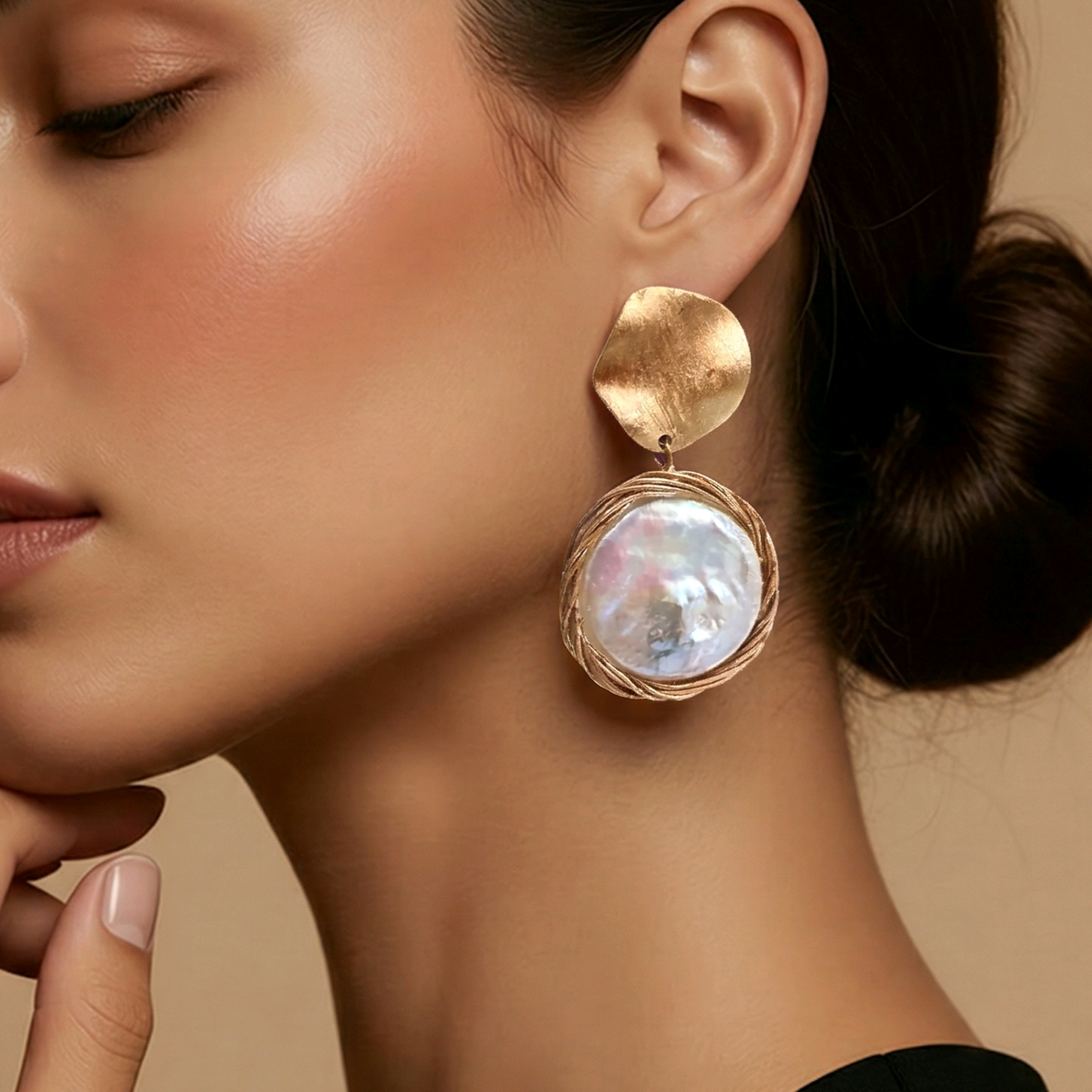 Barok İnci Rose Kaplamalı Tasarım İthal Gümüş Küpe