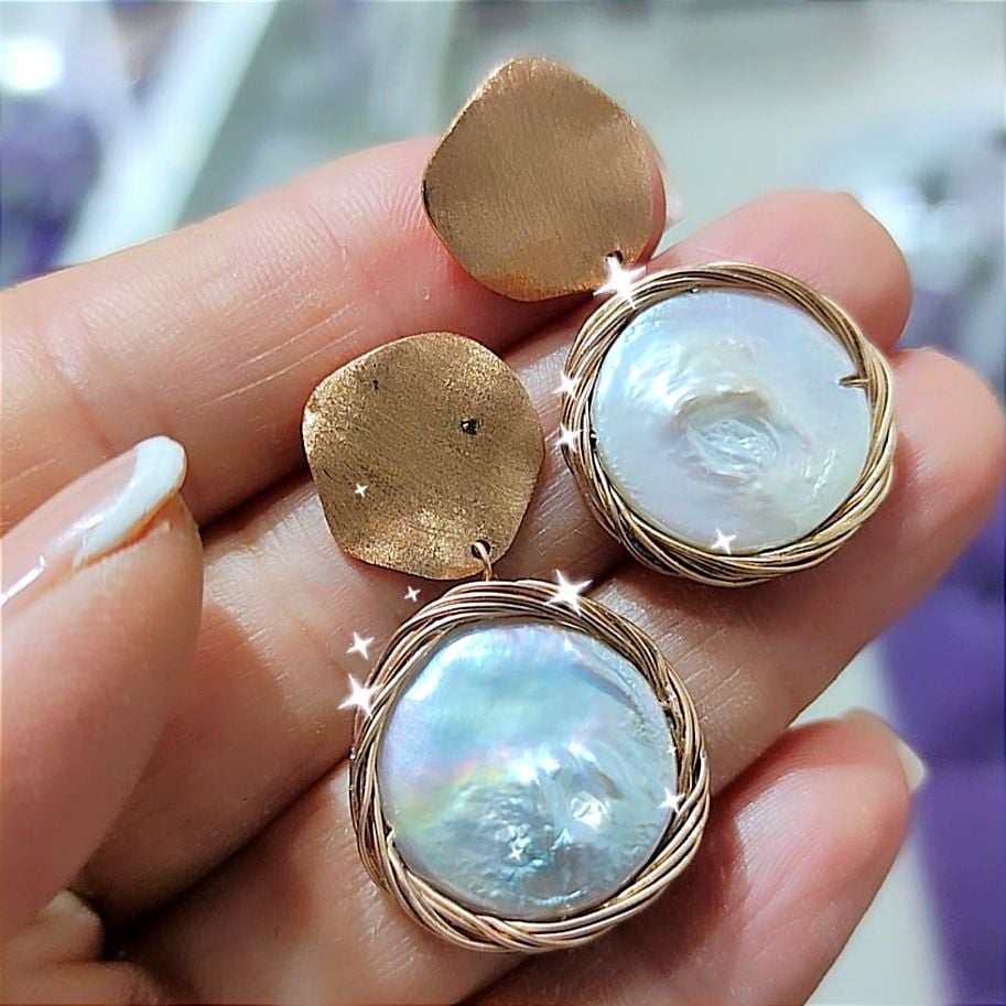 Barok İnci Rose Kaplamalı Tasarım İthal Gümüş Küpe