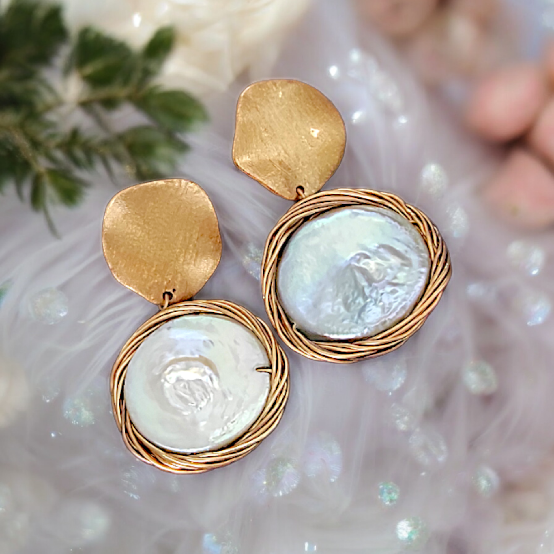 Barok İnci Rose Kaplamalı Tasarım İthal Gümüş Küpe