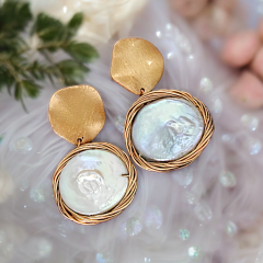 Barok İnci Rose Kaplamalı Tasarım İthal Gümüş Küpe