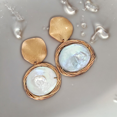 Barok İnci Rose Kaplamalı Tasarım İthal Gümüş Küpe