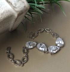 SWAROVSKİ TAŞLI, ALTIN KAPLAMALI İTHAL GÜMÜŞ  BİLEKLİK