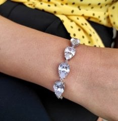 SWAROVSKİ TAŞLI, ALTIN KAPLAMALI İTHAL GÜMÜŞ  BİLEKLİK