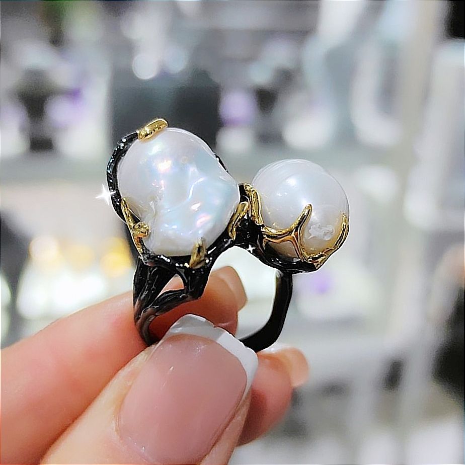 Hakiki Barok İnci Tasarım Gümüş Yüzük