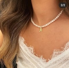 HAKİKİ İNCİ, ALTIN KAPLAMALI GÜMÜŞ HARF KOLYE