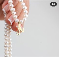 HAKİKİ İNCİ, ALTIN KAPLAMALI GÜMÜŞ HARF KOLYE