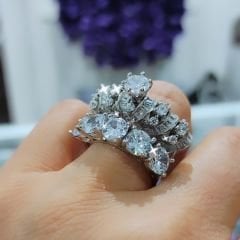 Swarovski Taşlı Altın Kaplamalı Gümüş Yüzük Set