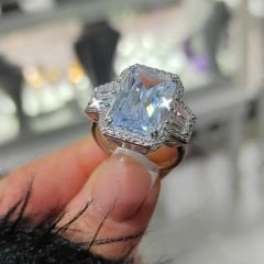 Bagety kesim Swarovski Taşlı Altın Kaplamalı Gümüş Yüzük